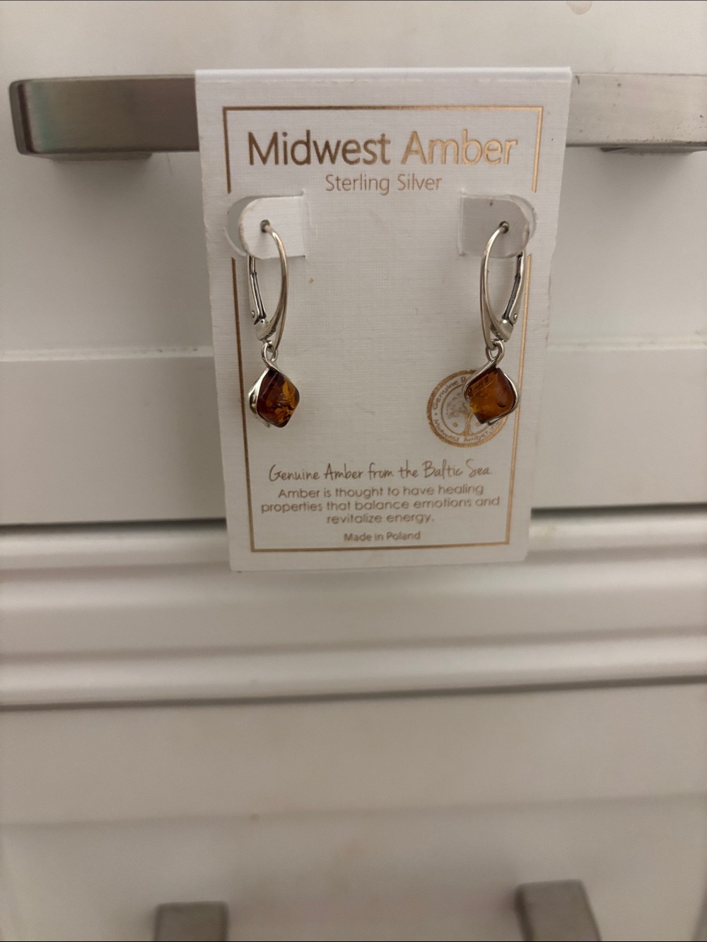 Midwest Amber Sterling Silver Amber Drop Earrings - Honey Amber
